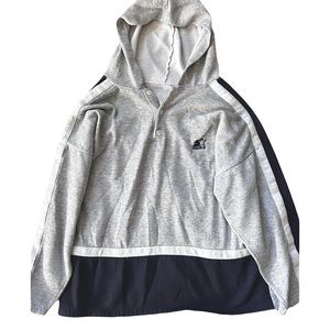 Vintage Grey and Blue "Starter" Pullover hoodie with buttons.